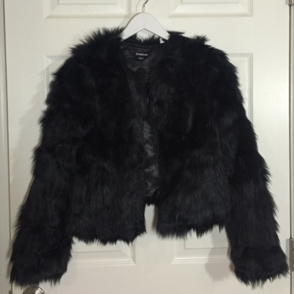 Bebe black faux fu jacket size xs